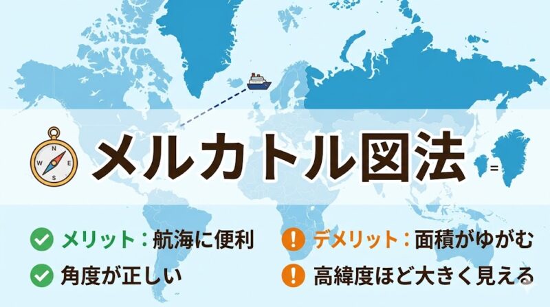 メルカトル図法のメリット・デメリットをわかりやすく解説｜なぜ面積がゆがむ？
